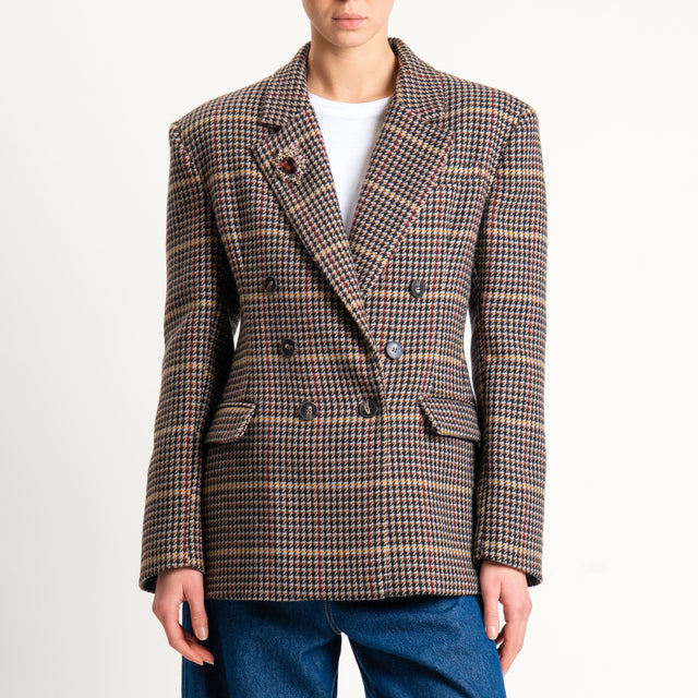 Tensione in- Giacca doppiopetto pied de poule con spilla - nero/moro/vino