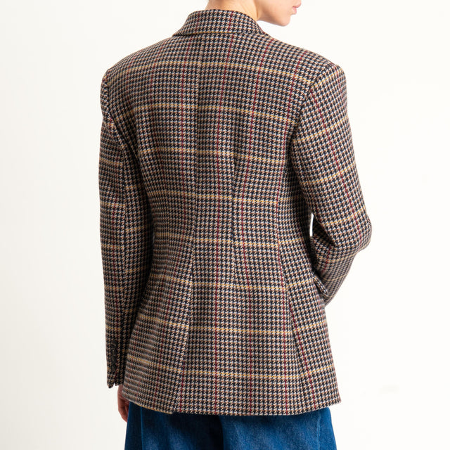 Tensione in- Giacca doppiopetto pied de poule con spilla - nero/moro/vino