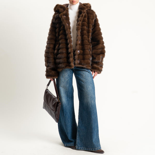 Tensione in-Ecopelliccia con cappuccio - moro