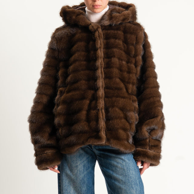 Tensione in-Ecopelliccia con cappuccio - moro