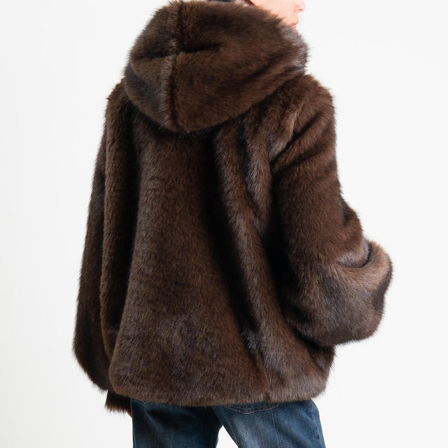 Tensione in-Ecopelliccia con cappuccio - moro