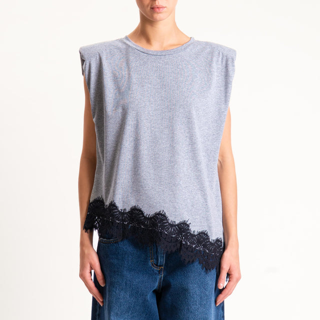 Tensione in- T-shirt asimmetrica spalline con pizzo - grigio/nero