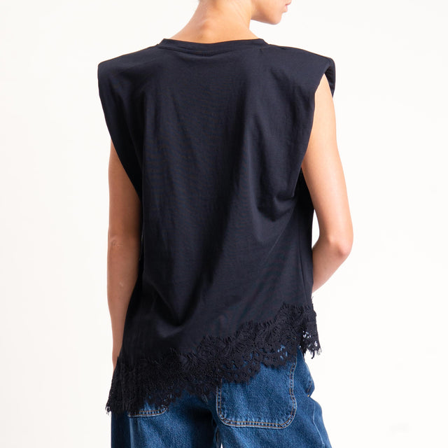 Tensione in- T-shirt asimmetrica spalline con pizzo - nero