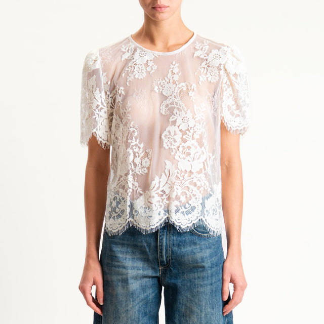 Tensione in-Blusa in pizzo bottone dietro - burro