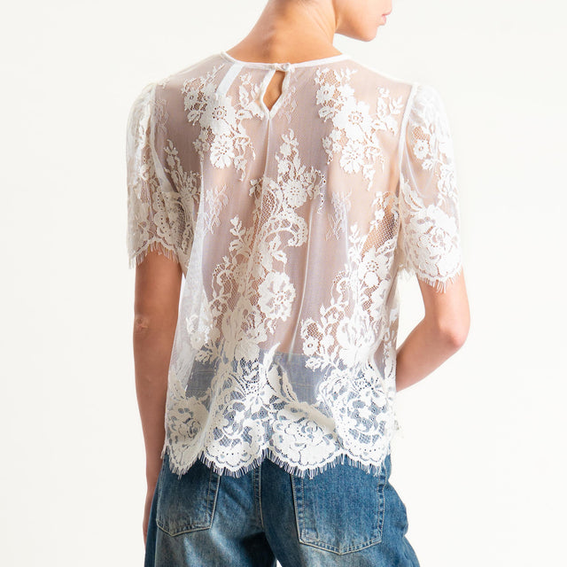 Tensione in-Blusa in pizzo bottone dietro - burro