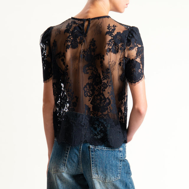 Tensione in-Blusa in pizzo bottone dietro - nero