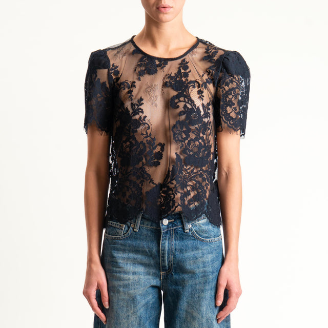 Tensione in-Blusa in pizzo bottone dietro - nero