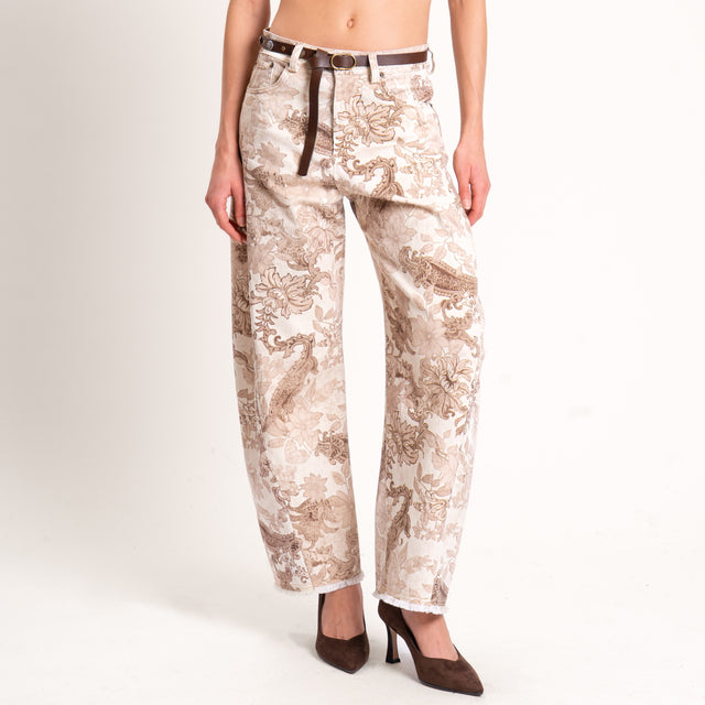 Tensione in-Pantalone fantasia floreale con cintura - burro/beige