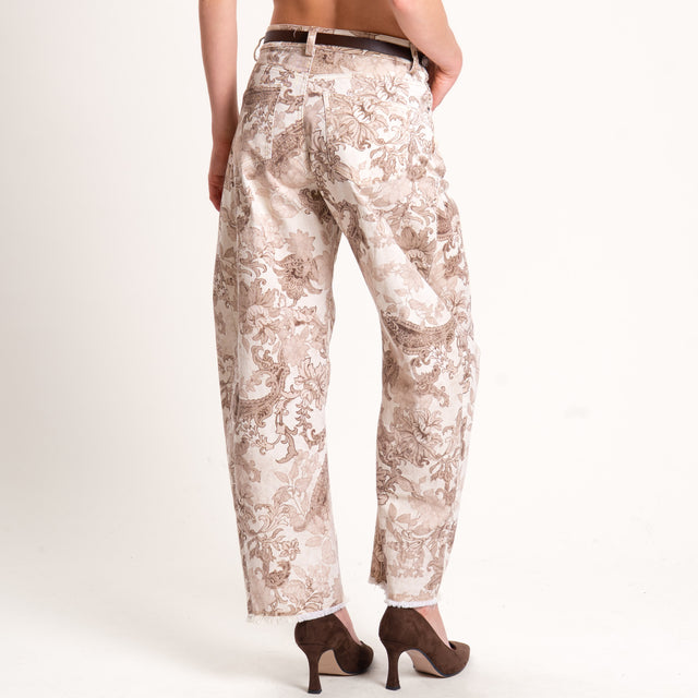 Tensione in-Pantalone fantasia floreale con cintura - burro/beige