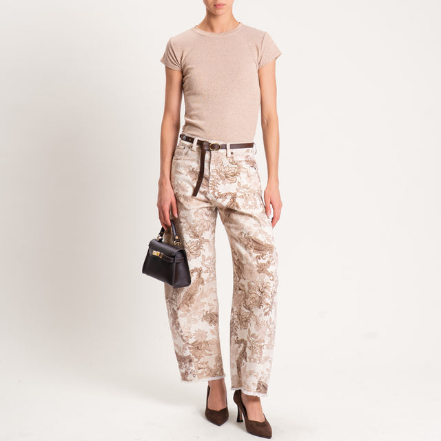 Tensione in-Pantalone fantasia floreale con cintura - burro/beige