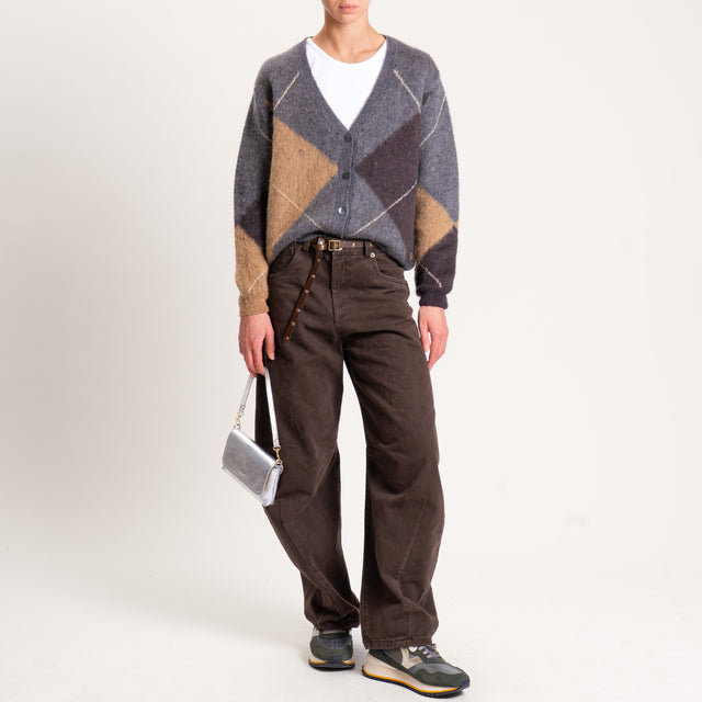 Souvenir-Cardigan mohair rombi con filo lurex - antracite/moro/camel