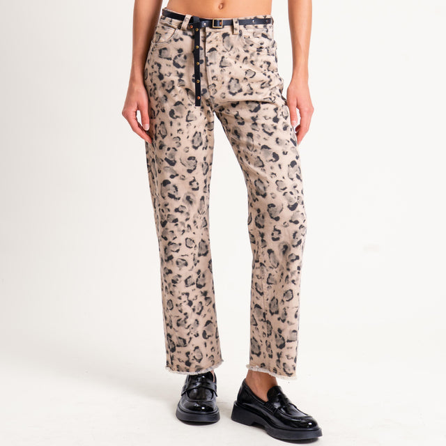 Tensione in-Pantalone animalier con cintura - beige/nero