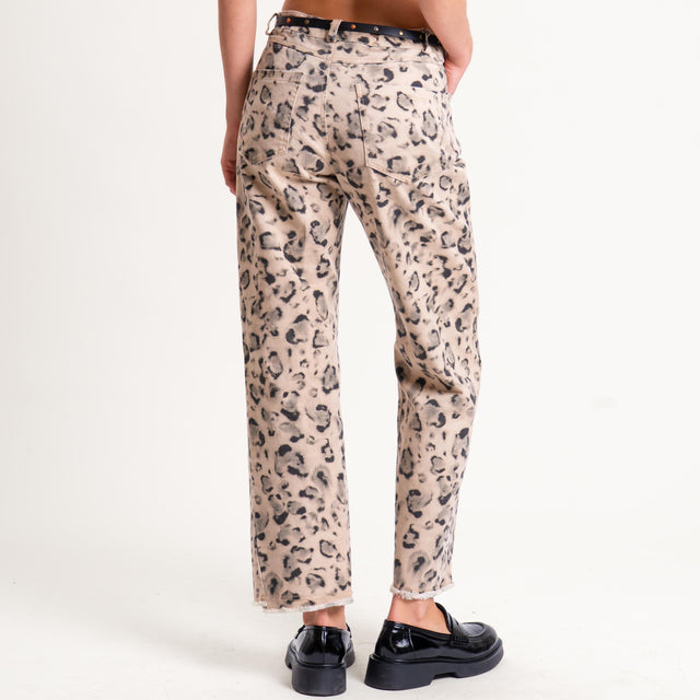 Tensione in-Pantalone animalier con cintura - beige/nero
