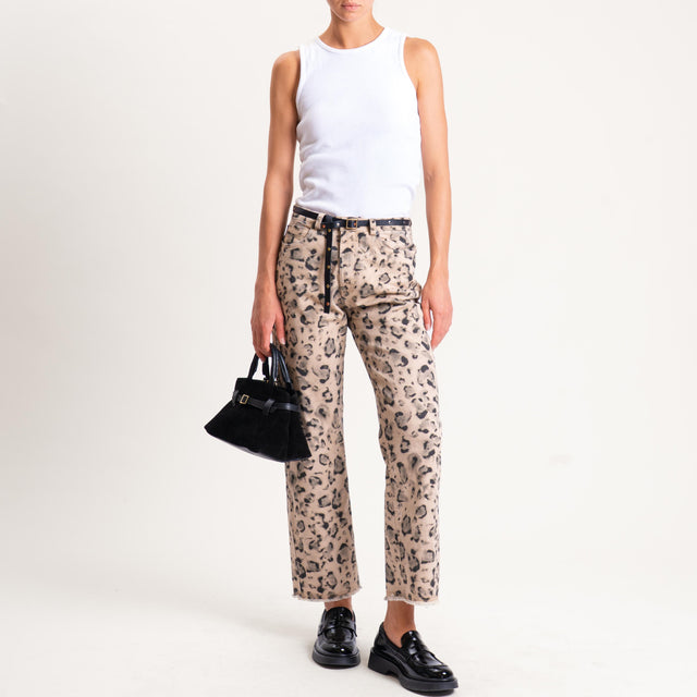 Tensione in-Pantalone animalier con cintura - beige/nero