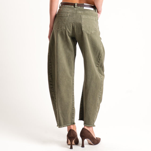Tensione in-Pantalone sfrangiato con cintura tessuto drill stone washed - militare
