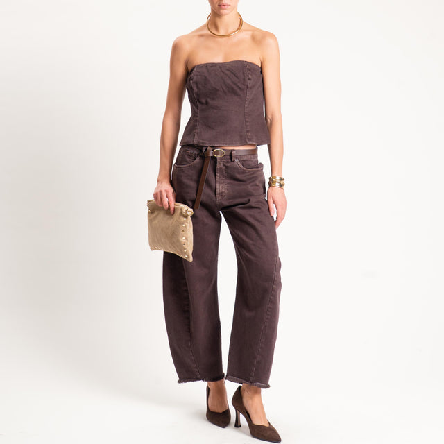 Tensione in-Pantalone sfrangiato con cintura tessuto drill stone washed - moro