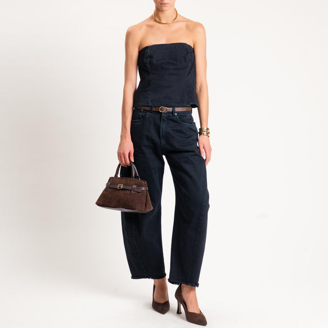 Tensione in-Pantalone sfrangiato con cintura tessuto drill stone washed - nero