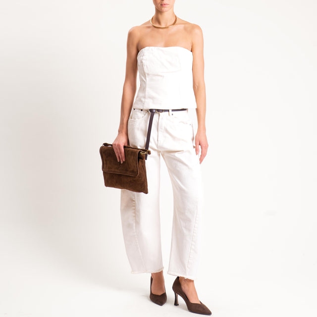 Tensione in-Pantalone sfrangiato con cintura tessuto drill stone washed - burro
