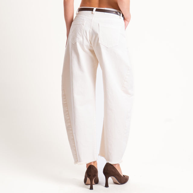 Tensione in-Pantalone sfrangiato con cintura tessuto drill stone washed - burro