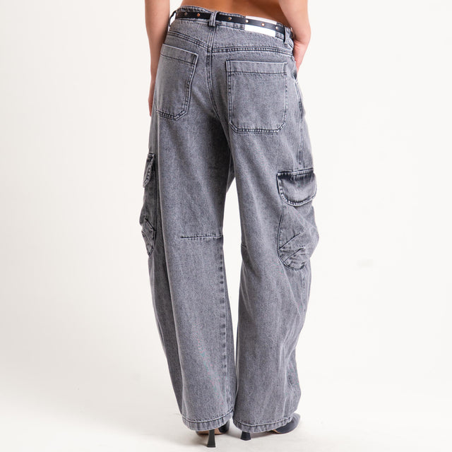 Tensione in-Jeans barrel cargo con cintura - denim nero