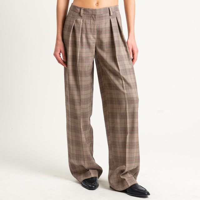 Tensione in-Pantalone check con pinces - beige/nero/vino