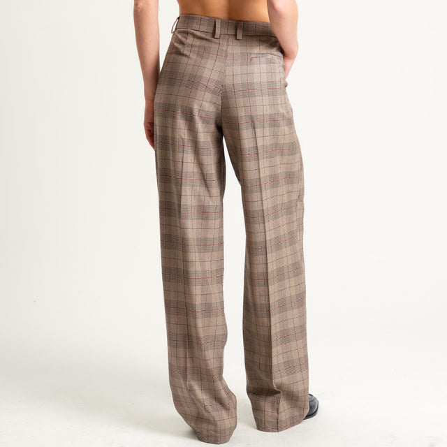 Tensione in-Pantalone check con pinces - beige/nero/vino