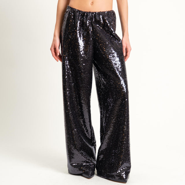 Tensione in-Pantalone paillettes wide leg - moro