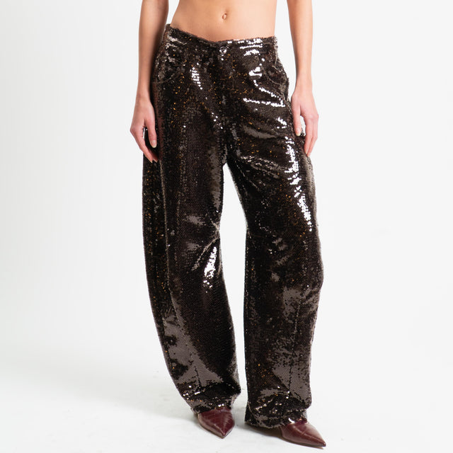 Pantalón Tension in-Barrel con lentejuelas - marrón oscuro