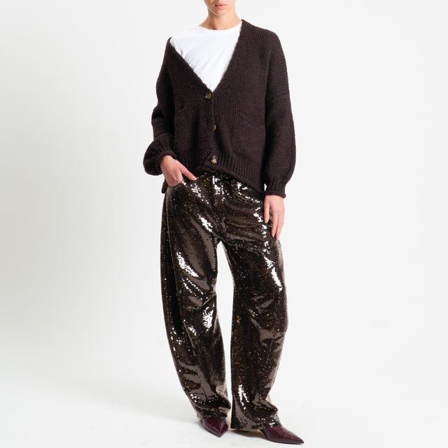 Tensione in-Pantalone barrel con paillettes - moro