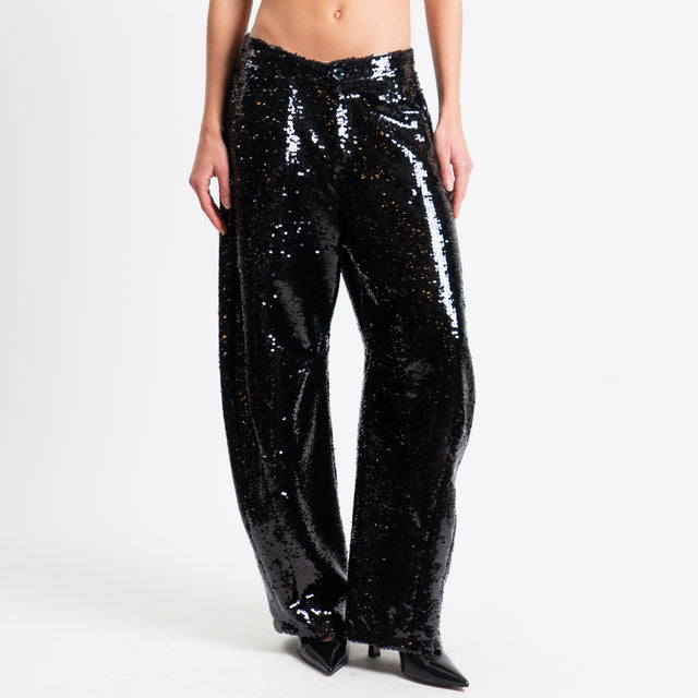Pantalones de barril con lentejuelas de tensión - Negro