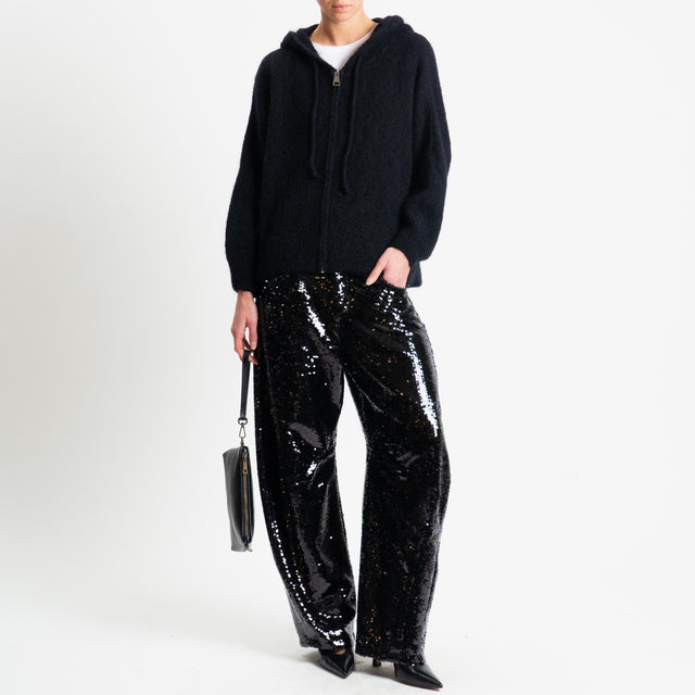 Pantalones de barril con lentejuelas de tensión - Negro