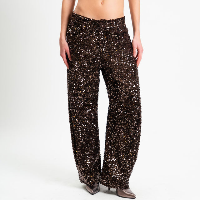 Tensione in-Pantalone barrel con paillettes - moro