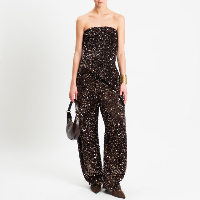Tensione in-Pantalone barrel con paillettes - moro