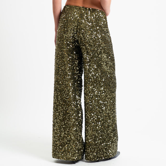 Tensione in-Pantalone wide leg con paillettes elastico in vita - militare
