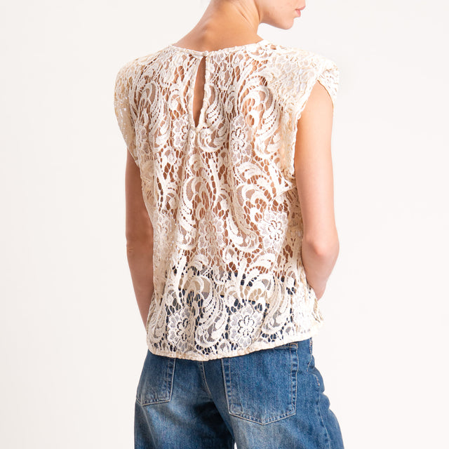 Tensione in-Blusa smanicata in pizzo con spalline - beige
