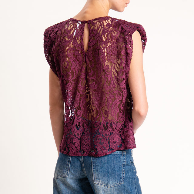 Tensione in-Blusa smanicata in pizzo con spalline - Bordeaux