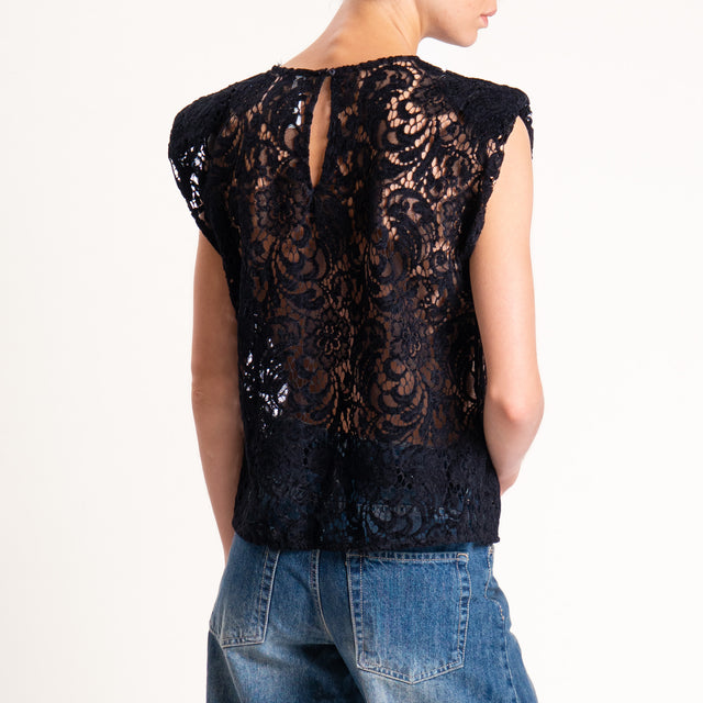 Tensione in-Blusa smanicata in pizzo con spalline - nero