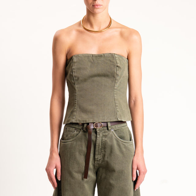 Tensione in-Top jeans a fascia elastico dietro tessuto drill stone washed - militare
