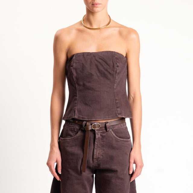 Tensione in-Top jeans a fascia elastico dietro tessuto drill stone washed - moro