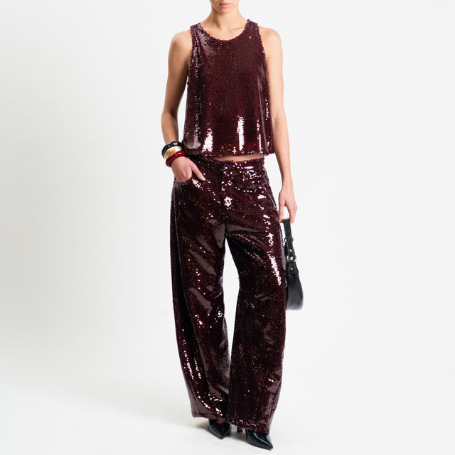 Tensione in-Top paillettes bottone dietro - Bordeaux