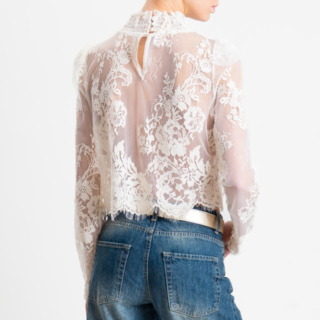 Tensione in-Blusa crop in pizzo - burro