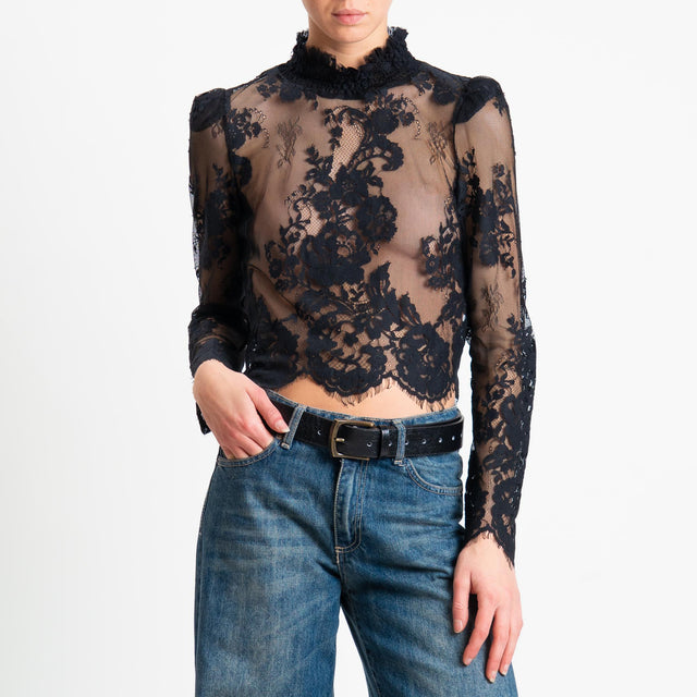 Tensione in-Blusa crop in pizzo - nero