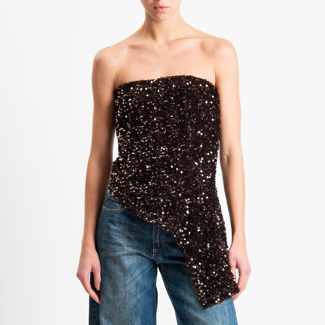 Tensione in-Top a fascia paillettes asimmetrica - moro