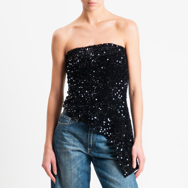 Tensione in-Top a fascia paillettes asimmetrica - nero