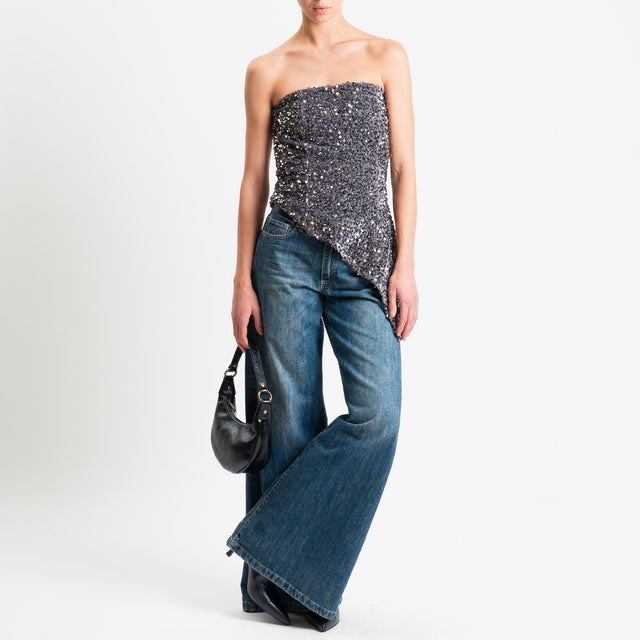 Tensione in-Top a fascia paillettes asimmetrica - grigio