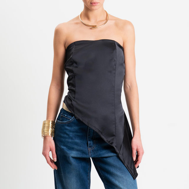 Tensione in-Top a fascia asimmetrica in satin - nero