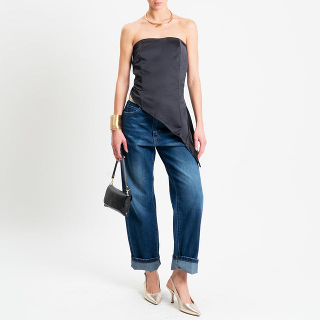 Tensione in-Top a fascia asimmetrica in satin - nero