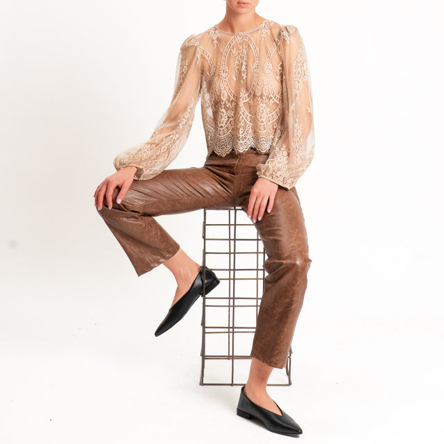 Tensione in-Blusa in pizzo manica palloncino - beige