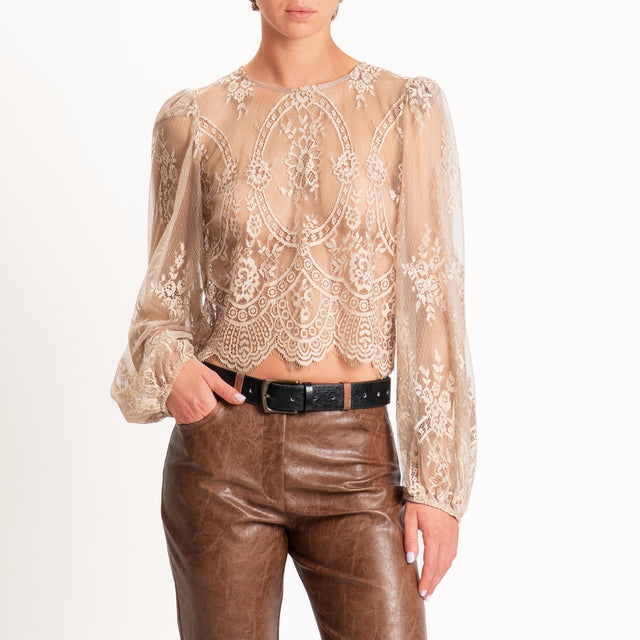 Tensione in-Blusa in pizzo manica palloncino - beige