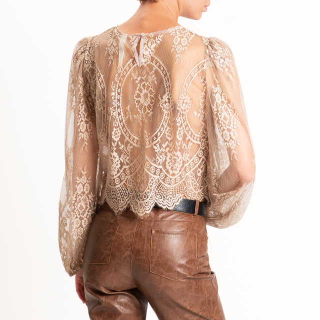 Tensione in-Blusa in pizzo manica palloncino - beige